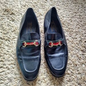 Gucci Sherry Line Horsebit Loafers Black Leather Shoes Men's sz 44/10,5